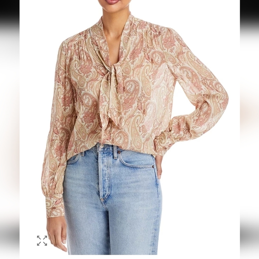 PAIGE Paisley Print Cream Blouse Size L